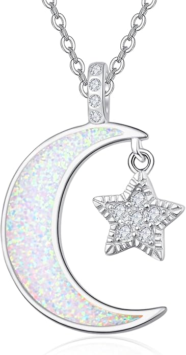 Palpitate Moon Star Necklace Moon Phase Necklace Pendant 925 Sterling Silver Jewelry Christmas Gifts for Women Wife Her Adjustable Chain