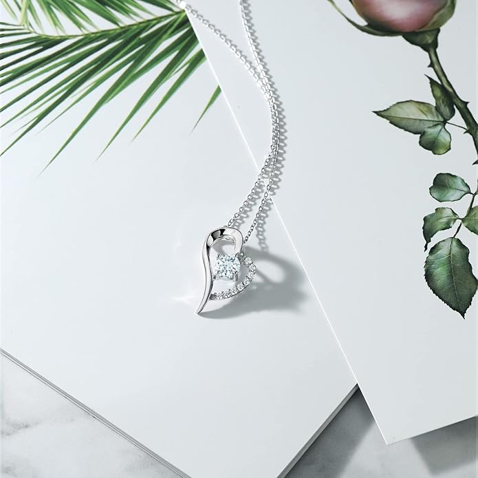 Gem Stone King Heart Shape Pendant Necklace For Women | 925 Sterling Silver | 6MM Round Gemstone Birthstone | Heart Necklace For Women | With 18 Inch Silver Chain