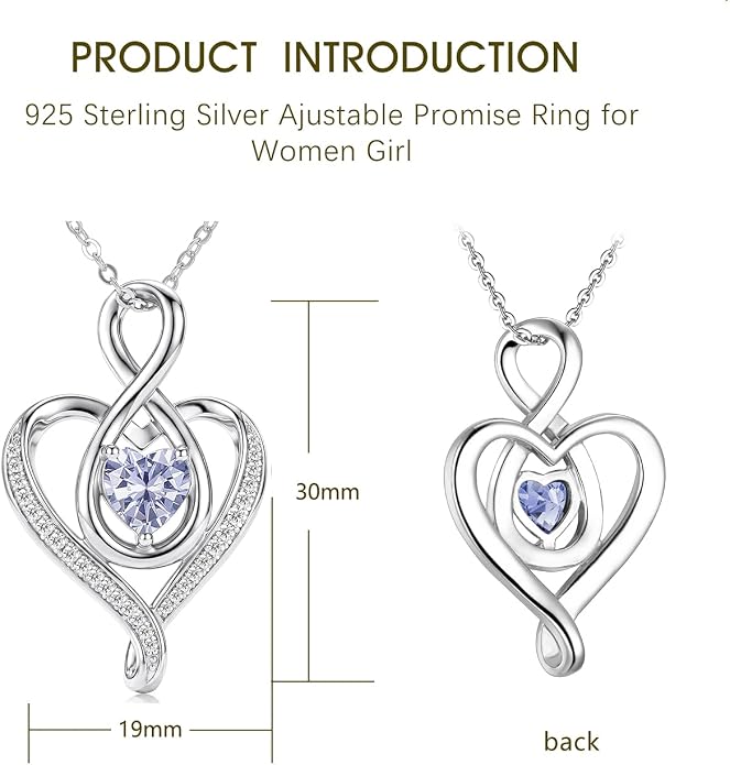 Birthstone Necklace for Women Heart Necklace S925 Sterling Silver Infinity Love Birthday Gifts for Mom Women Wife Girlfriend