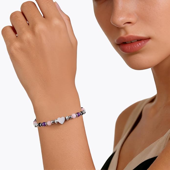 Jardme Natural Healing Crystals Bracelets for Women, Anxiety Relief Triple Protection Good Luck, Kalm Bracelet, Inspirational Spiritual Jewelry Gift for Friends Daughter Mom 6.5+2 Inches