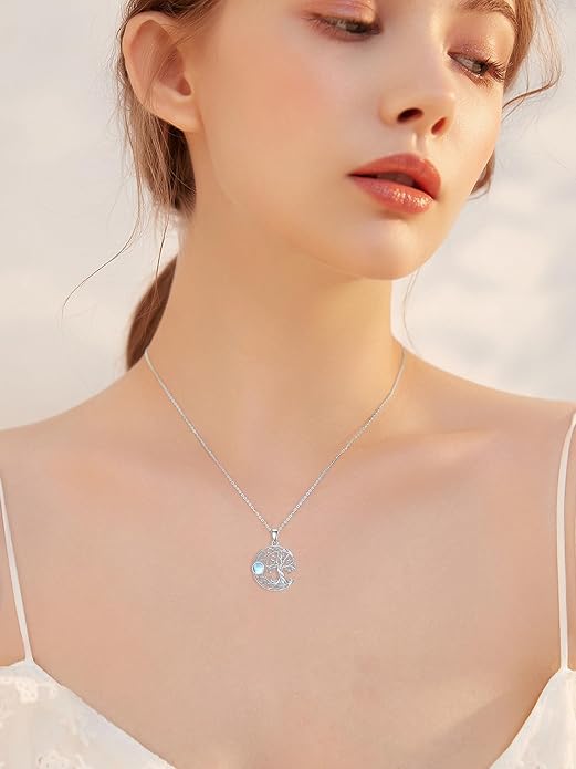 WINNICACA Tree of Life Necklace for Women Sterling Silver Crescent Moon Tree Moonstone Pendant Family Necklace for Mother Daughter Sister Gifts ﻿