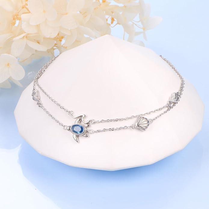 Anklets for Women 925 Sterling Silver Blue Evil Eye Infinity Butterfly Adjustable Multilayer Layered Summer Beach Ankle Bracelet Foot Chain Jewelry for Women