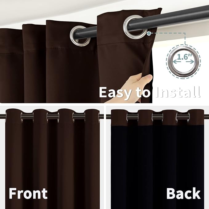 BGment 100% Blackout Curtains for Bedroom Window 84 Inch Length 2 Panels Set, Thermal Insulated Full Light Blocking Grommet Drapes for Living Room Darkening with Black Liner, 52 Inch Wide Each, Brown