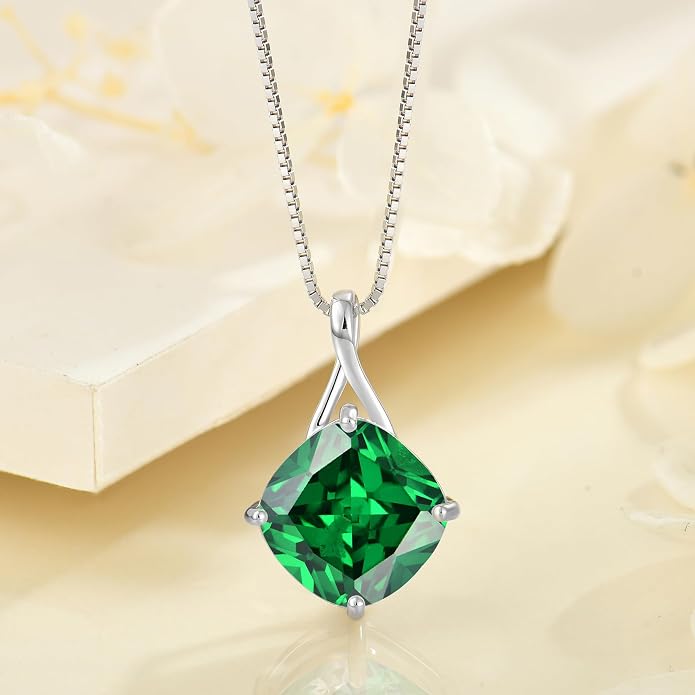Square Cut Birthstone Necklace for Women Hypoallerg 925 Sterling Silver Cubic Zirconia Necklace Simple Jewelry for Her