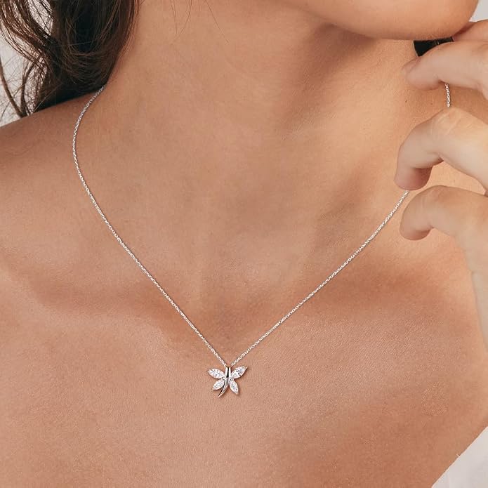 925 Sterling Silver Birthstone Necklaces for Women, Dainty Cute Dragonfly/Butterfly Pendant Necklace, Great Christmas/Anniversary Jewelry for Mother
