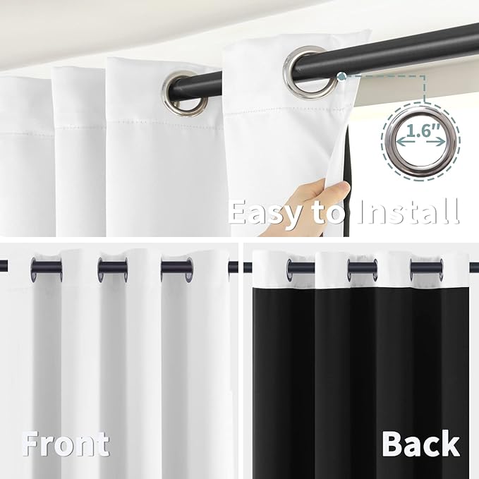 BGment Thermal Insulated 100% Blackout Curtains for Bedroom with Black Liner, Double Layer Full Room Darkening Noise Reducing Grommet Curtain (46 x 72 Inch, Pure White, 2 Panels)