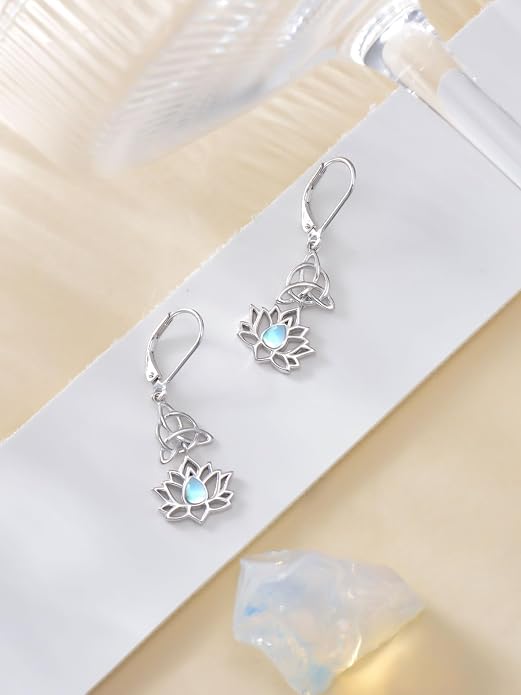 Dorunmo Moonstone Dangle Drop Earrings s925 Sterling Silver Leverback Earrings Filigree Moonstone Jewelry Birthday Gifts for Women