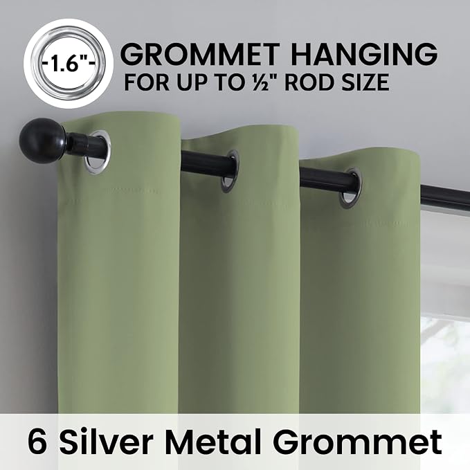 SimpleHome Sage 100% Blackout Curtains Room Darkening Living Room 63 Inch | Curtains for Bedroom,Thermal Insulated Grommet Window Drapes,Curtains for Living Room with Black Back,42 x 63 Inch,2 Panels