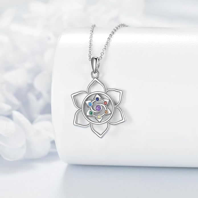 YAFEINI Chakra Necklace 925 Sterling Silver Angel/Tree of Life/Lotus/Dragonfly Neckalce Healing Crystal Pendant Neckalce Chakra Jewelry Gift for Women