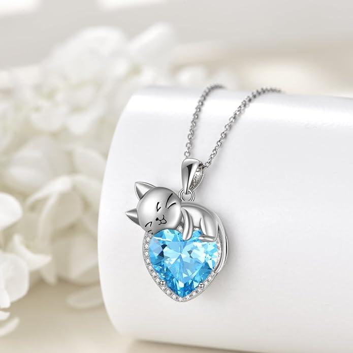Cat Necklace Sterling Silver Cat Zircon Pendant Gothic Jewelry for Women Animal Lovers Gifts