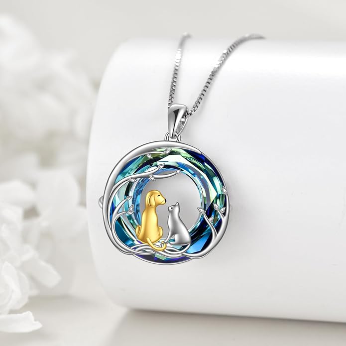 Cat Necklace Sterling Silver Cat Zircon Pendant Gothic Jewelry for Women Animal Lovers Gifts