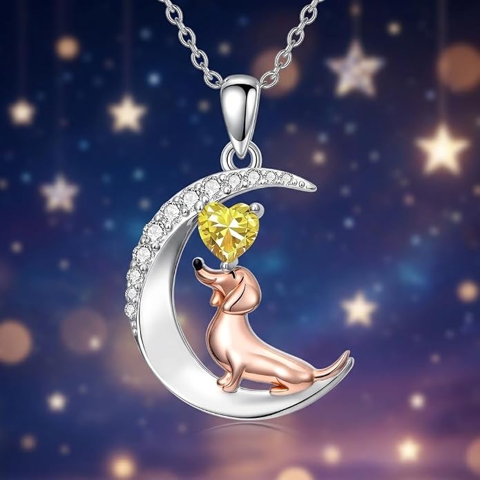 PROESS Animal Birthstone Necklace 925 Sterling Silver Otter/Axolotl/Hippo/Elephant/Dachshund/Monkey/Red Panda Pendant Necklace Animal Birthstone Jewelry Gifts for Women