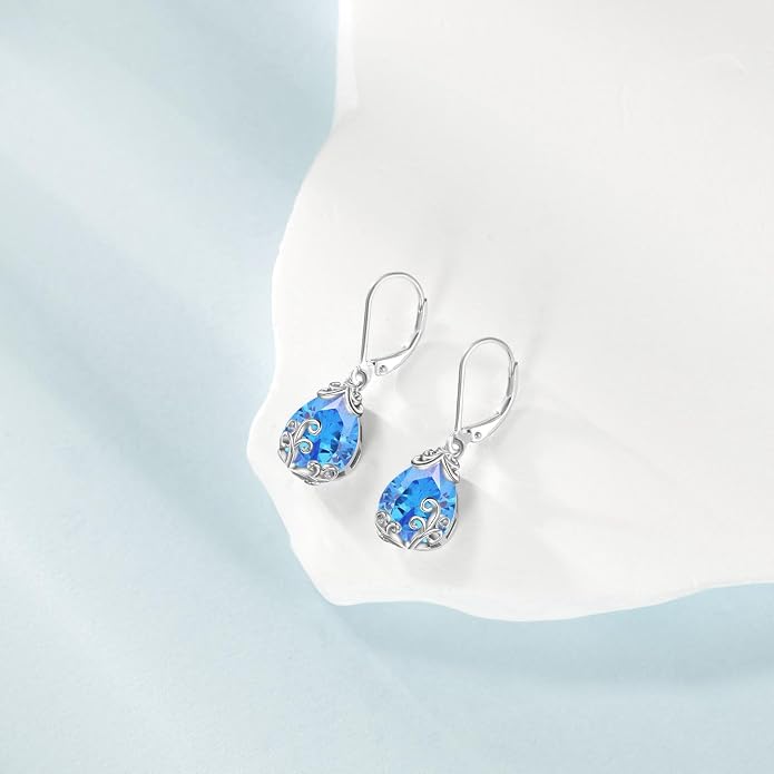 POPLYKE Celtic Filigree Teardrop Drop Dangle Earrings Sterling Silver Leverback Earrings Jewelry for Women