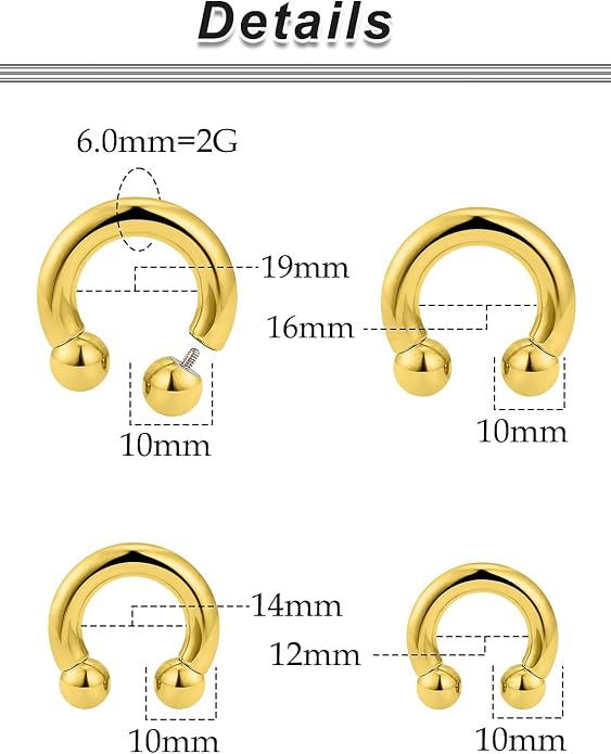 20G-00G Septum Rings Ear Gauges Earrings Stretching Kit 316L Surgical Steel Horseshoe Septum Pa Piercing Jewelry for Women 10mm 12mm 14mm 16mm
