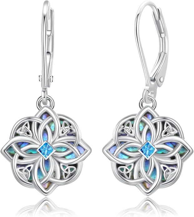 Celtic Knot Earrings 925 Sterling Silver Abalone Drop Dangle Celtic Earrings Gifts for Women