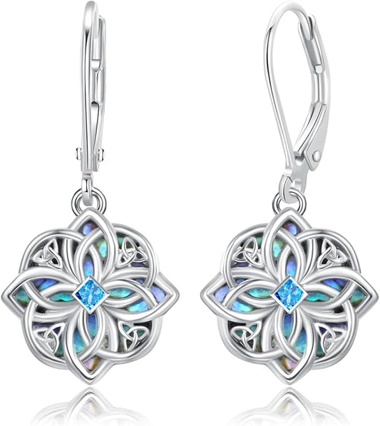 Celtic Knot Earrings 925 Sterling Silver Abalone Drop Dangle Celtic Earrings Gifts for Women