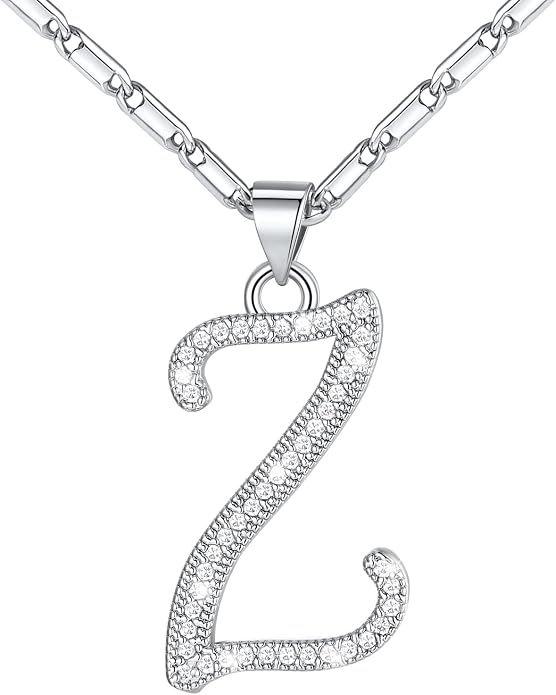 U7 Initial Necklace for Women, Gold/Platinum Plated CZ Crystal Letter A-Z Pendant Necklace, Shiny 20 Inch Name Chain Dainty Personalized Jewelry for Men Mom Wife Friend