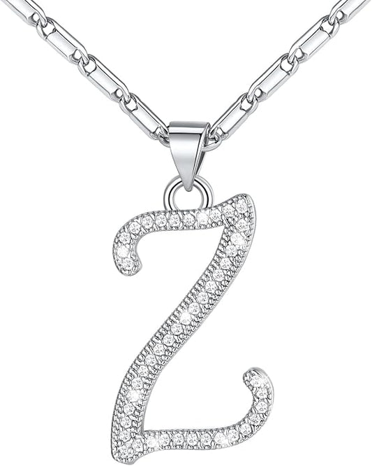 U7 Initial Necklace for Women, Gold/Platinum Plated CZ Crystal Letter A-Z Pendant Necklace, Shiny 20 Inch Name Chain Dainty Personalized Jewelry for Men Mom Wife Friend