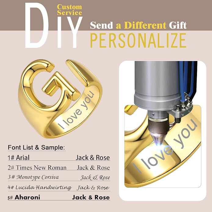 KeyStyle Bold Initial Letter Rings Adjustable, GoldChic Jewelry Women Gold Statement Ring Personalized Engraved Women’s Open Signet Ring for Party (Gold, White Gold, Black)