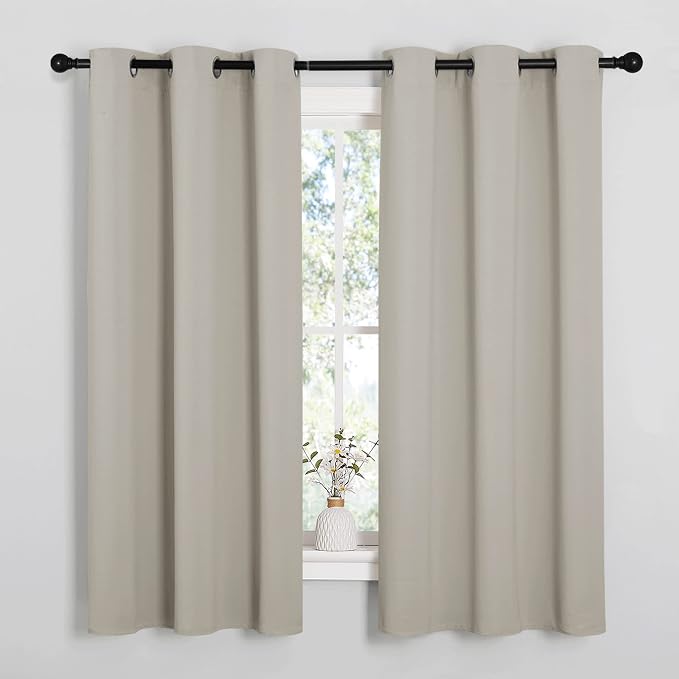 NICETOWN Kitchen Curtains for Decoration, Thermal Insulated Grommet Room Darkening Draperies/Panels for Laundry (Natural, 2 Panels, W42 x L48 inches)