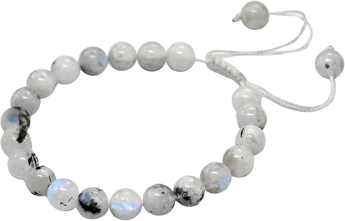 Amazing Gemstone Rainbow Moonstone Bracelet for Women Men's Gifts - Rainbow Moonstone Protection Healing Crystal Bracelet - 8mm Beaded Adjustable Pulseras para Hombres Mujer Stocking Stuffers
