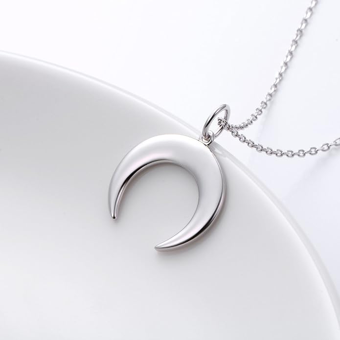 DAOCHONG S925 Sterling Silver Crescent Phases Moon Pendant Necklace for Women Jewelry