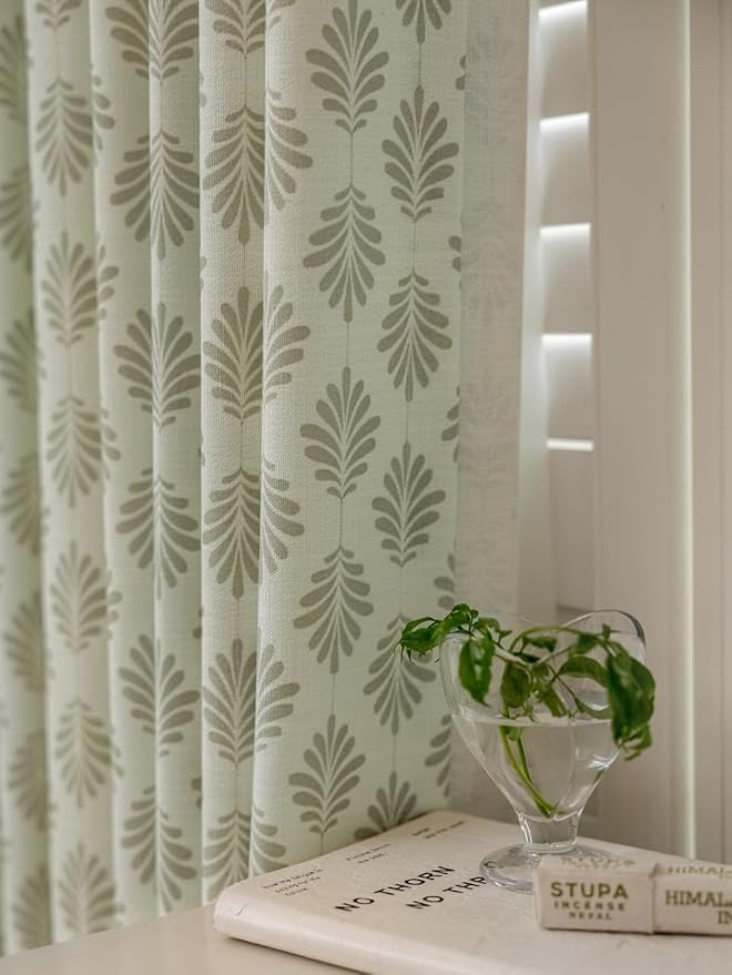 DrapePalette - Linen Blend Pinch Pleated Curtains 108 Inches Long for Living Room, Bedroom, Dining Room, Light Filtering Curtains 2 Panels Set, Modern Floral Printed Design, Pastel Grey 30" W x 108" L