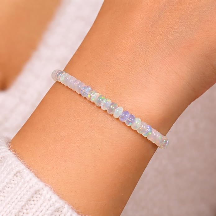 Natural Ethiopian Opal Bracelet, Stretchable Bracelet, Welo Fire, Smooth Bracelet, Jewelry, Beads Bracelet,4 MM