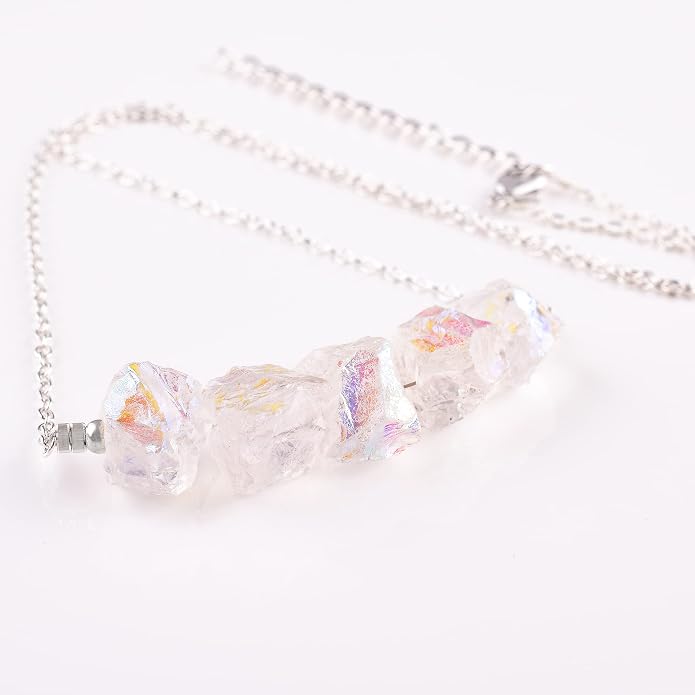Natural Angel Aura Quartz Crystals Pendant Necklace, Cabochon Gemstone, Energy Healing Crystals, Birthday, Gift for Her, Gemstone Jewelry 18 inch AAA+ Quality