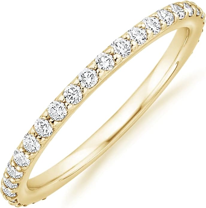 PAVOI 14K Gold Plated Eternity Ring | Stackable Cubic Zirconia Gold Band Ring | Dainty Diamond-Inspired Womens Wedding Jewelry