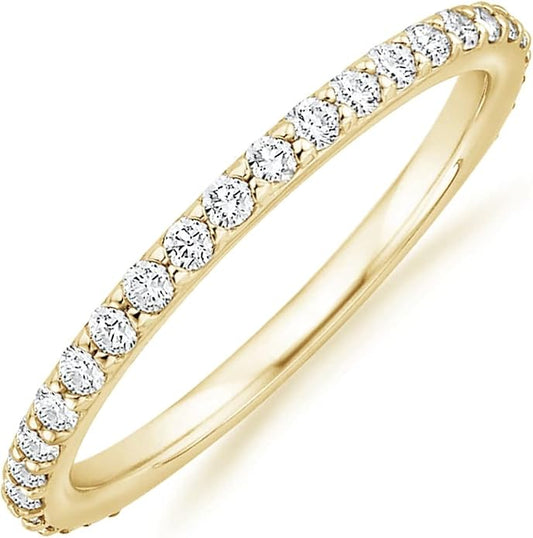 PAVOI 14K Gold Plated Eternity Ring | Stackable Cubic Zirconia Gold Band Ring | Dainty Diamond-Inspired Womens Wedding Jewelry