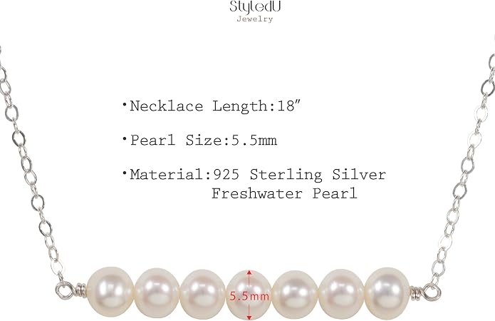 Pearl Birthday Necklace for Women, Sterling Silver Freshwater Pearl Bar Necklace, 30th 40th 50th 60th 70th Milestone Birthday Gift for Her, Meaningful Handmade Jewelry