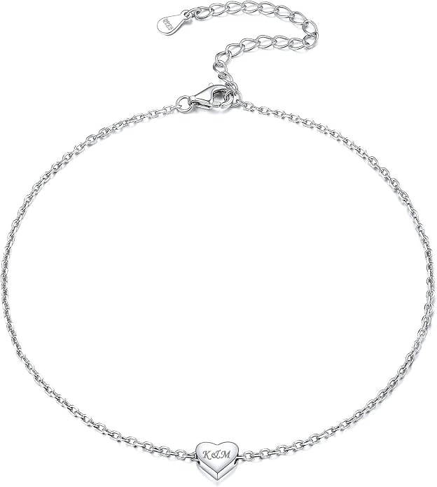 ChicSilver Personalized 925 Sterling Silver Tiny Heart/Moon/Star/Sun/Dot/Triangle Anklets Simple Dainty Foot Jewelry for Women, Silver/Gold Plated/Rose Gold Plated