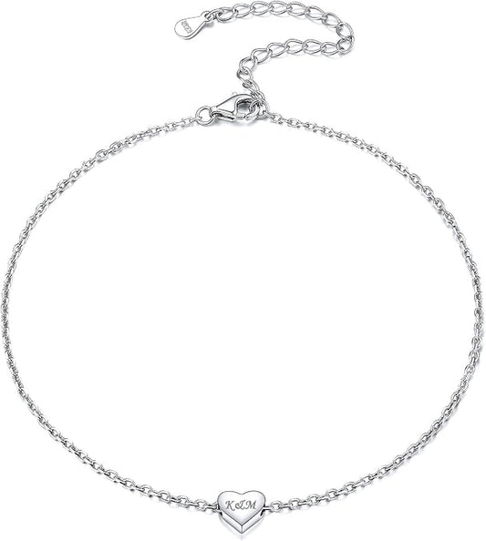 ChicSilver Personalized 925 Sterling Silver Tiny Heart/Moon/Star/Sun/Dot/Triangle Anklets Simple Dainty Foot Jewelry for Women, Silver/Gold Plated/Rose Gold Plated