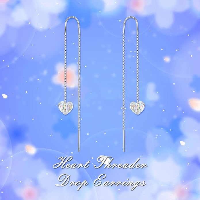 AOBOCO Heart/Butterfly/Cube Threader Dangle Drop Earrings - 925 Sterling Silver Long Chain Earring for Women Baroque Hook Drop Earrings Crystals from Austria
