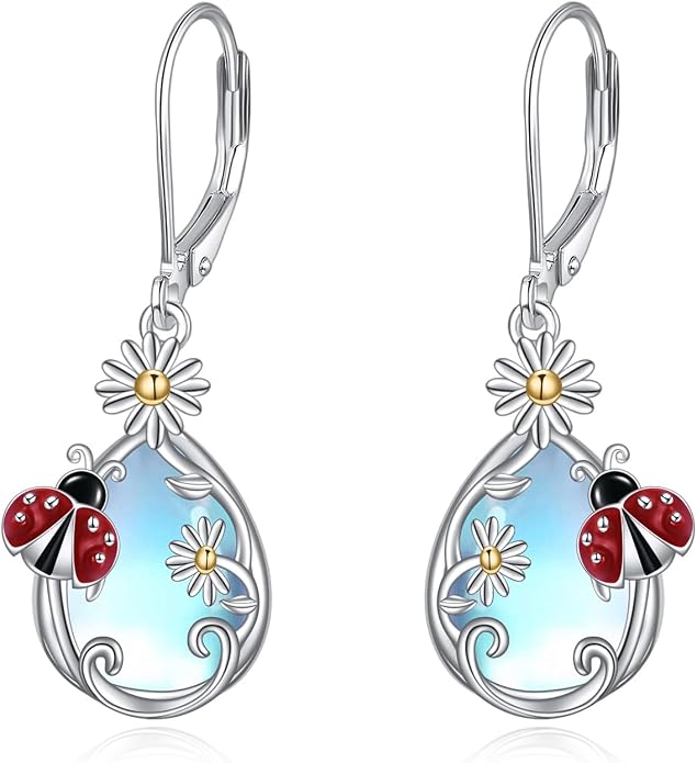AOBOCO Teardrop Dangle Earrings for Women 925 Sterling Silver Moonstone Flower Filigree Leverback Jewelry Birthday