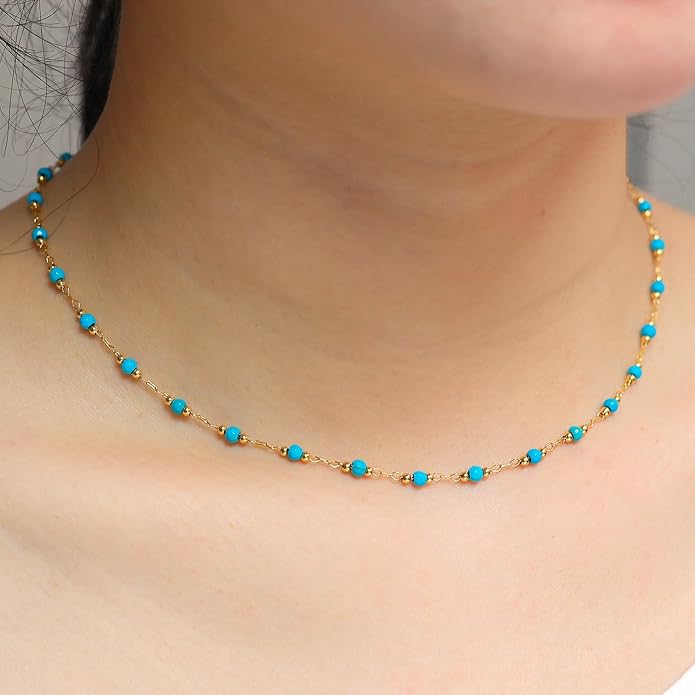 14K Gold Plated Paper Clip Chain Link Necklace Satellite Cross Key Starfish Turquoise Heart Necklace for Women