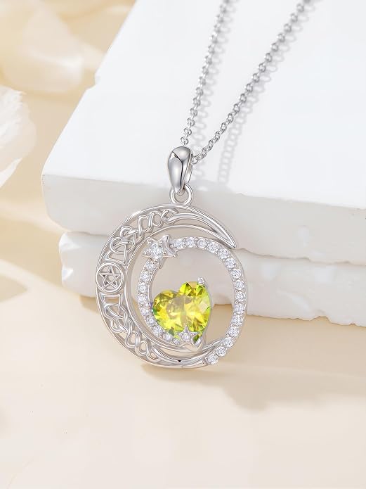 Dorunmo Heart Birthstone Necklace for Women 925 Sterling Silver Moon and Star Pendant Birthday Jewelry Gifts for Wife Her Daughter Mom