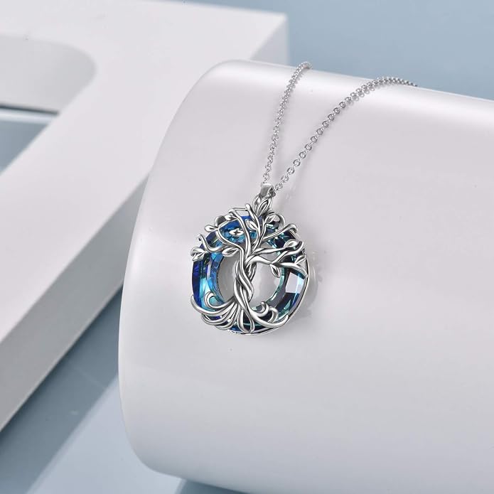 TOUPOP Tree of Life Necklace Gifts for Women 925 Sterling Silver Family Tree Pendant with Crystal Birthday Irish Jewelry Gifts for Women Her Wife Mom