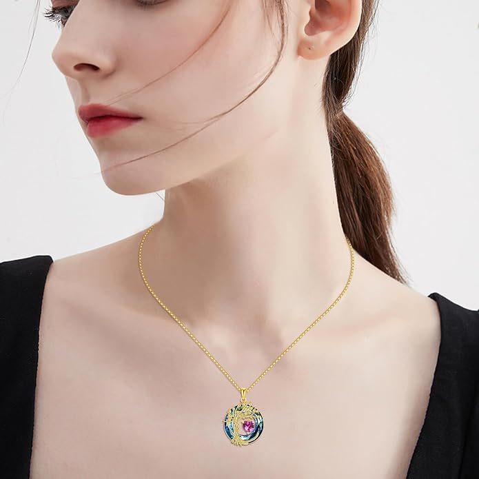 POPLYKE Mothers Day Gifts for Mom Her Wife Tree of Life Necklace 925 Sterling Silver Birthstone Pendant with Crystal Anniversary Birthday Wedding Jewelry for Women