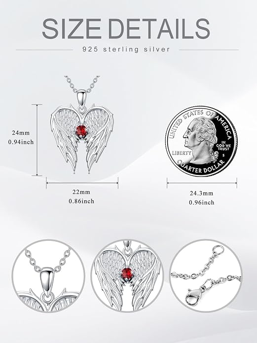 Dorunmo Guardian Angel Wing Pendant Birthstone Heart Necklace Birthday Jewelry Gifts for Women Mom Wife Daughter