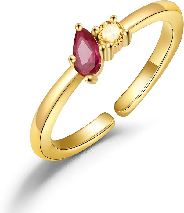 JSJOY Birthstone Rings for Women Dainty Emerald Blue Ring Birthday Gifts for Mom Her Gemstones CZ Ring for Teens Gold Rings That Don't Tarnish Adjustable Ring Jewelry Gifts