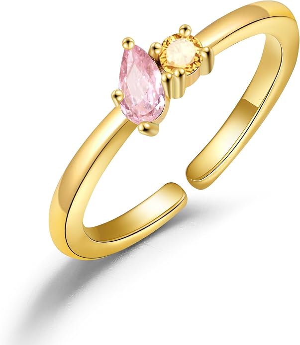 JSJOY Birthstone Rings for Women Dainty Emerald Blue Ring Birthday Gifts for Mom Her Gemstones CZ Ring for Teens Gold Rings That Don't Tarnish Adjustable Ring Jewelry Gifts