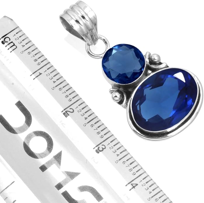 Handmade Genuine 925 Sterling Silver Pendant Necklace Natural Gemstone Crystal, Lapis, Onyx, Amber Oval Round Boho Jewelry For Women