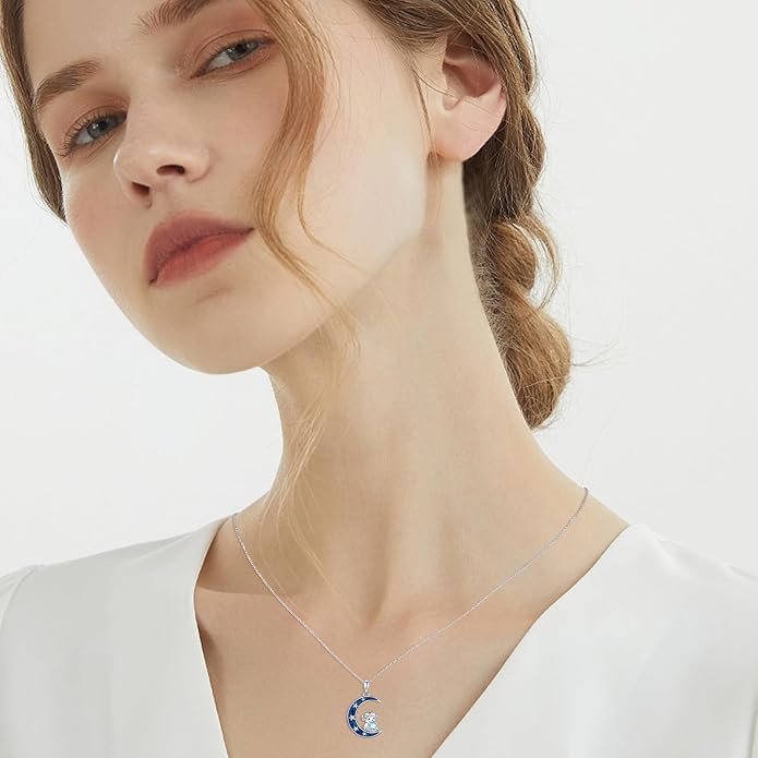 TRISHULA Crescent Moon Necklace 925 Sterling Silver Eye of Horus Animal Moon Pendant with Heart Crystal Birthday Jewelry Gift for Women Christmas Gifts for Her