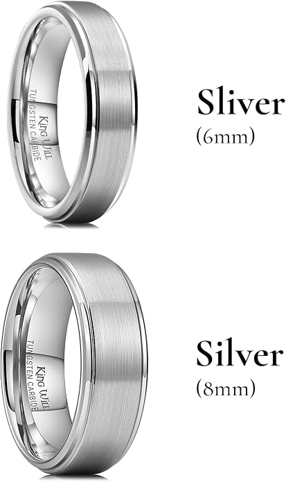 King Will Classic Tungsten Wedding Band for Men, 6/7/8/9/10mm Widths, Polished Finish Step Edge Matte Rings Comfort Fit