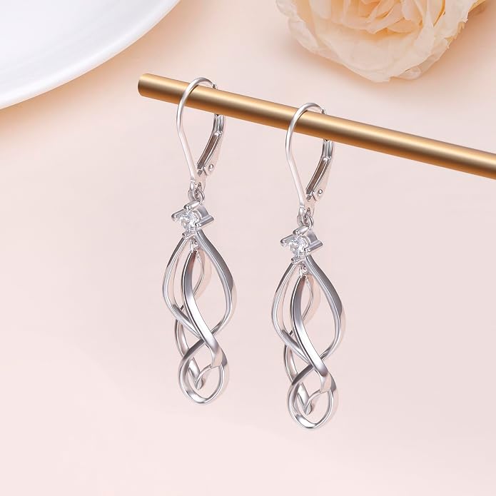 Sterling Silver Leverback Dangle Earrings for Women Teardrop Filigree 14K Gold Plated Dangly Earrings Mother’s Day Gift