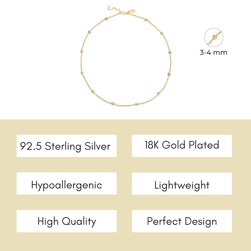 Citrine Necklace for Women, Premium Beaded Gold Necklaces for Women - Tarnish Free 18K Gold Vermeil Certified S925 Classic Statement Necklace Gold Jewelry for Women - Mothers Day Gifts for Mom Wife