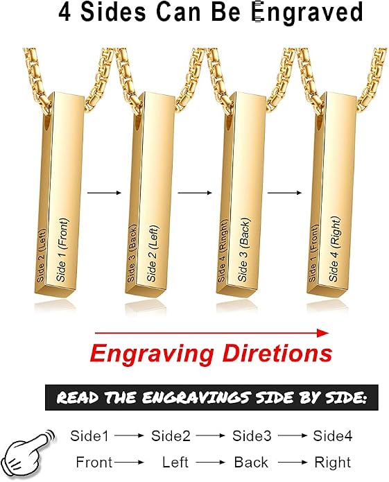 Personalized Men's Name Bar Necklace Engraved Initial Name Stainless Steel Vertical Bar Necklace for Father Husband Boyfriend Birthday
