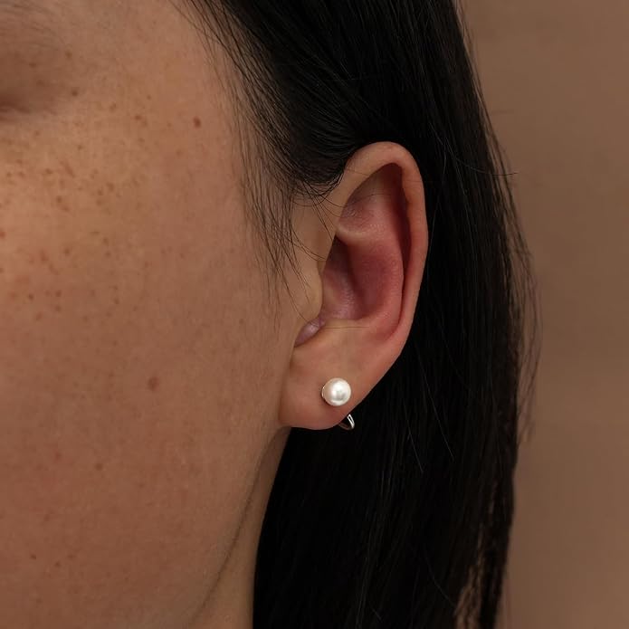 CHIC & ARTSY 925 Sterling Silver Half Hoop Earrings for Women, Small Huggie Hoops Set with Ball Bar Star Moon Cross & Pearl, Lightweight Comfort Fit Everyday & Sleep Earrings
